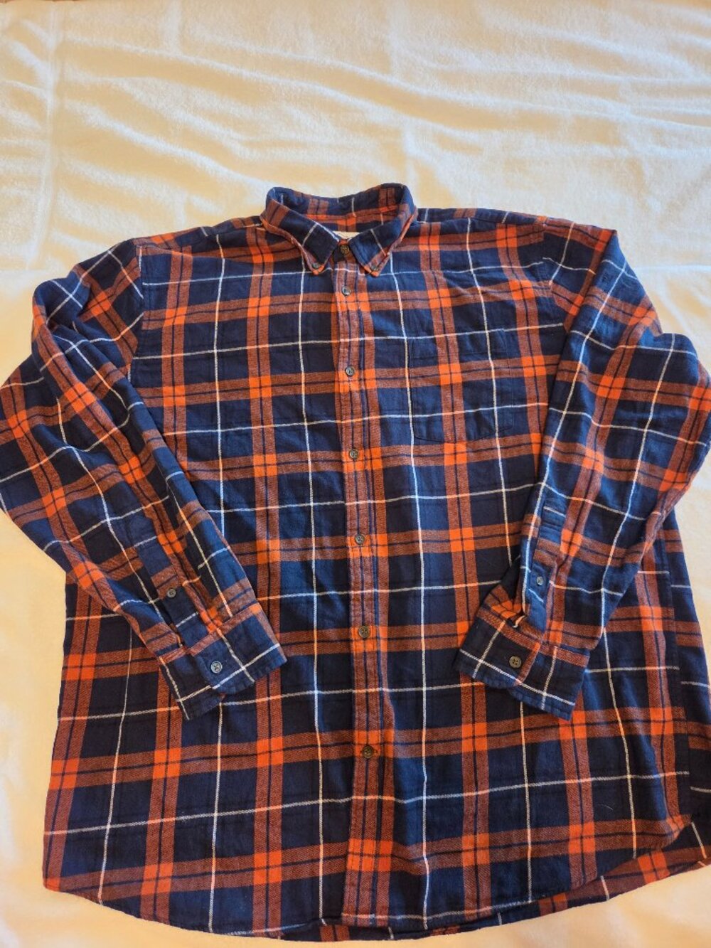 St John’s Bay Men’s XXL Navy & Orange Plaid Flannel Shirt